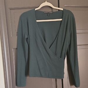 Ralph Lauren Forest Green V-Neck Top 100% Cashmere